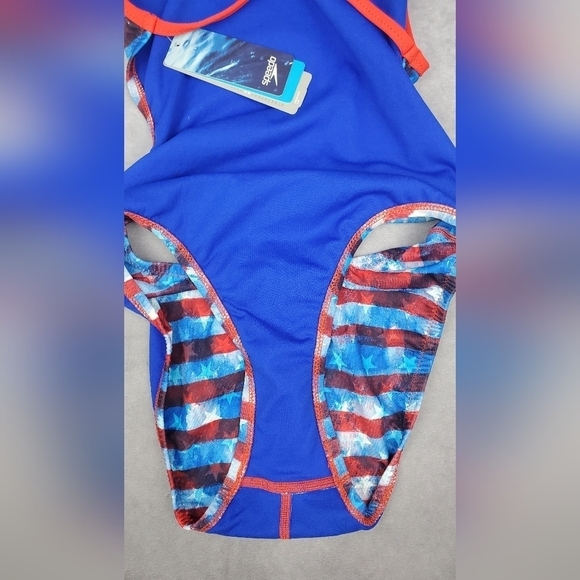 Speedo Women's Printed One Back Rio Americana One Piece Swimsuit Blue Red 8/34 - Picture 6 of 15